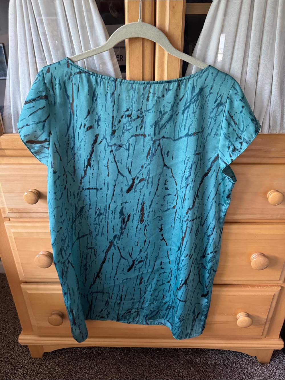 Calvin Klein Jeans Teal Marble-Print Short Sleeve Blouse - Picture 3 of 3